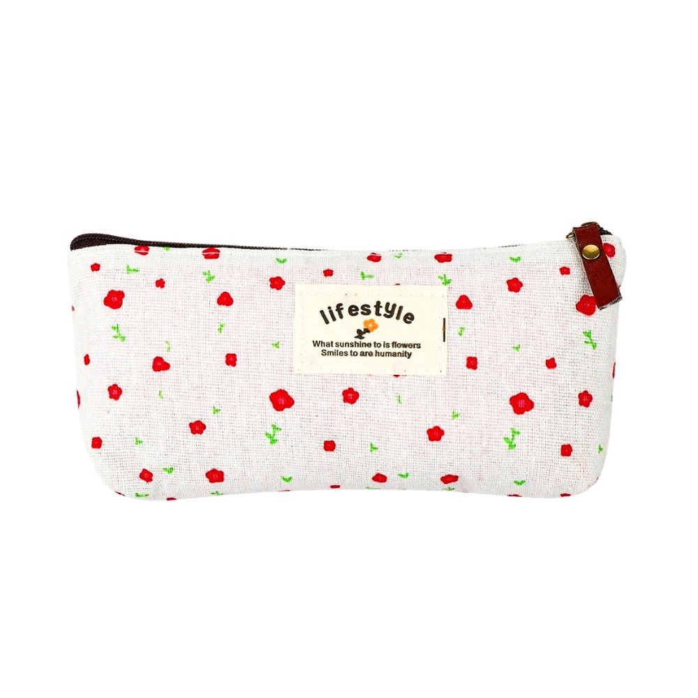 White Countryside Flower Pencil/Glasses Case Makeup Bag NWT